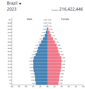 pirâmide etária, Brasil, Brazil, 2023